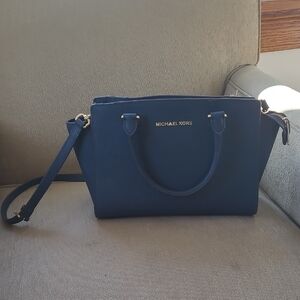 Michael Kors Deep Blue Saffiano Satchel with Crossbody Strap